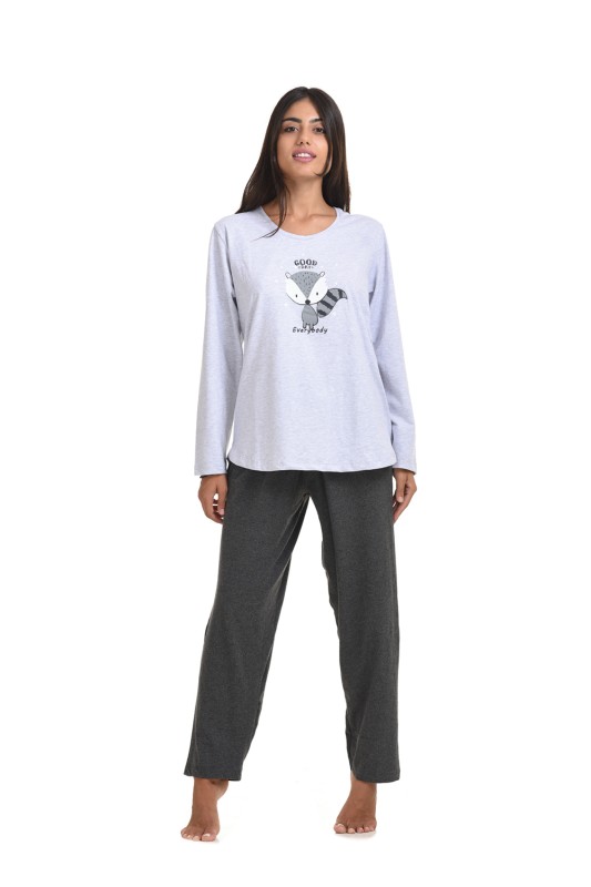 Vienetta γυναικεία πυτζάμα με τσέπες και μονόχρωμο παντελόνι ''Good day everybody'' (Plus Size 1XL-4XL)-903131