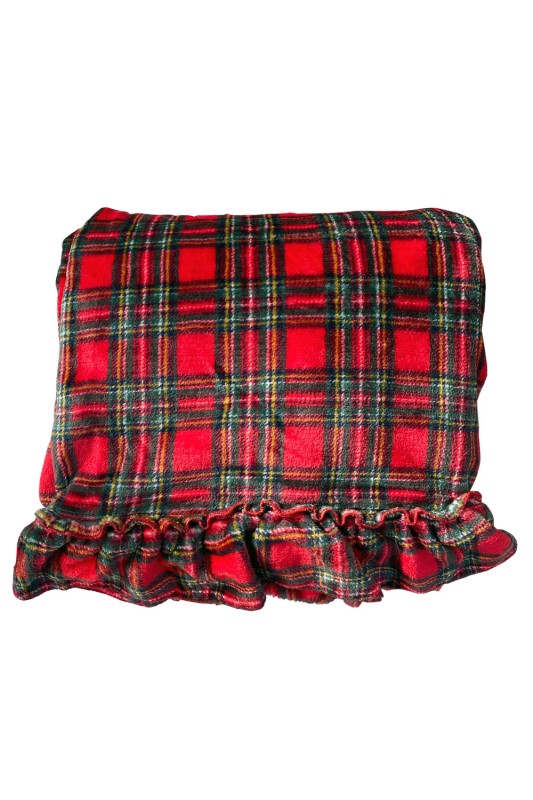 Noidinotte κουβέρτα μπουκλέ καρό με βολάν(150cm x 190cm)-BC876