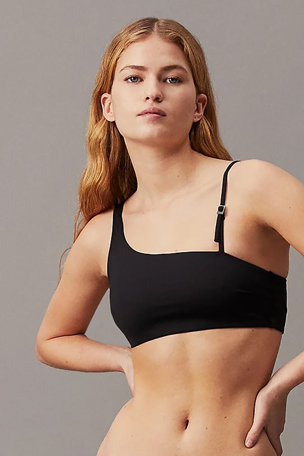 Calvin Klein Γυναικείο μαγιό Bralette Top CK Micro Belt με έναν ώμο-KW0KW02335-BEH