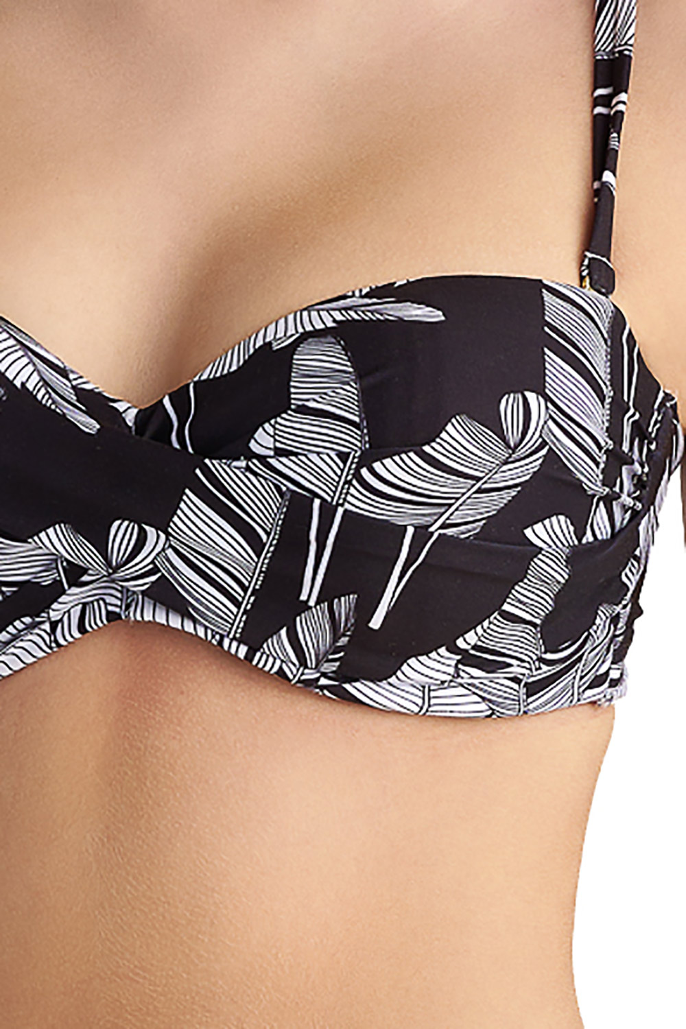 Blu4u Γυναικείο μαγιό bikini top strapless με μπανέλα και μεταλλικό κούμπωμα ''Black Leaves'' (Cup D)-24366013D-02