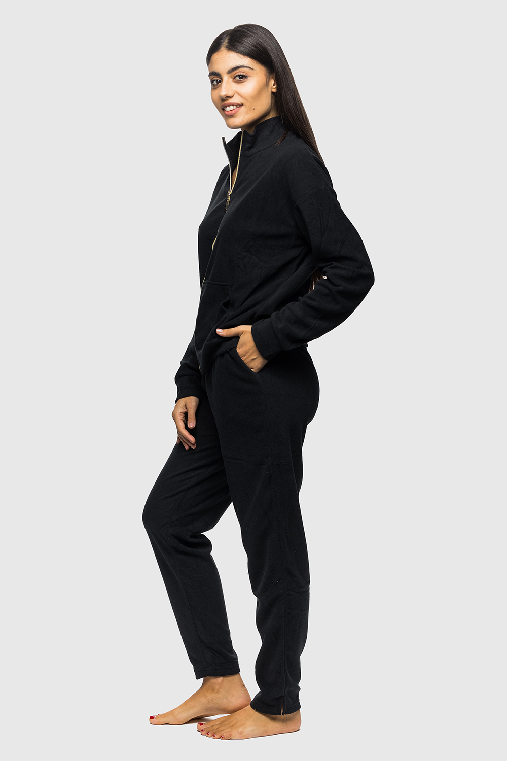 Noidinotte Γυναικεία χειμερινή fleece homewear φόρμα πολυτελείας με φερμουάρ-FA8895a